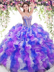 Sexy Ball Gowns Sweet 16 Dress Multi-color Sweetheart Organza Sleeveless Floor Length Lace Up
