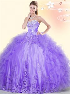 Sleeveless Lace Up Floor Length Beading and Appliques and Ruffles Ball Gown Prom Dress