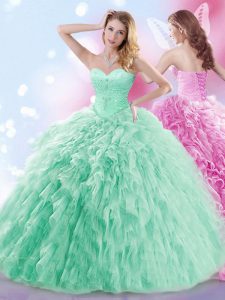 Sophisticated With Train Ball Gowns Sleeveless Apple Green Quince Ball Gowns Brush Train Lace Up