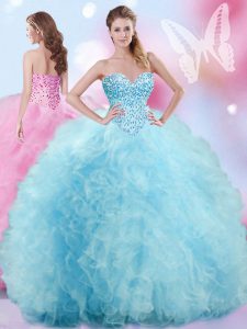 New Style Baby Blue Lace Up Sweet 16 Quinceanera Dress Beading and Ruffles Sleeveless Floor Length