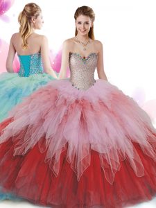 Suitable Multi-color Sleeveless Beading and Ruffles Floor Length Sweet 16 Quinceanera Dress