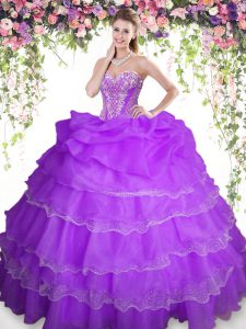 Sexy Pick Ups Ruffled Floor Length Ball Gowns Sleeveless Purple 15 Quinceanera Dress Lace Up