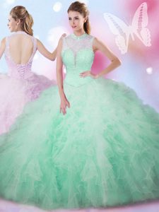 Best Floor Length Ball Gowns Sleeveless Apple Green 15th Birthday Dress Lace Up