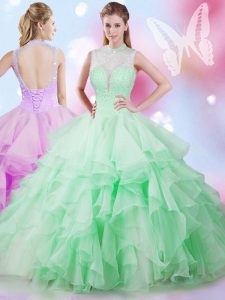 Floor Length Ball Gowns Sleeveless Apple Green Quinceanera Dress Lace Up