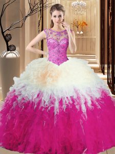 Eye-catching Scoop Multi-color Sleeveless Tulle Lace Up Vestidos de Quinceanera for Military Ball and Sweet 16 and Quinceanera