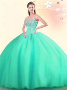Flare Apple Green Lace Up Sweetheart Beading Sweet 16 Quinceanera Dress Tulle Sleeveless