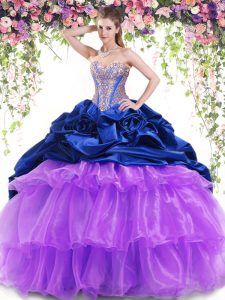 Clearance Multi-color Ball Gowns Beading and Ruffled Layers and Pick Ups Quinceanera Gowns Lace Up Organza and Taffeta Sleeveless With Train