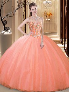 Cheap Sleeveless Embroidery Lace Up Quinceanera Gown