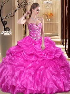 Sweetheart Sleeveless Organza 15 Quinceanera Dress Embroidery and Ruffles Lace Up