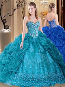 Fine Sweetheart Sleeveless Organza Sweet 16 Quinceanera Dress Embroidery and Pick Ups Lace Up
