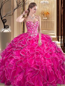Gorgeous Floor Length Ball Gowns Sleeveless Fuchsia Quince Ball Gowns Lace Up
