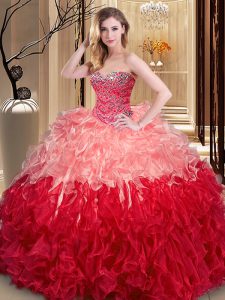 Multi-color Ball Gowns Ruffles Quince Ball Gowns Lace Up Organza Sleeveless Floor Length