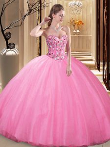 Floor Length Ball Gowns Sleeveless Rose Pink 15 Quinceanera Dress Lace Up