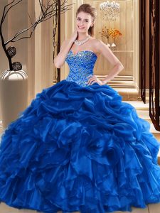 Royal Blue Sweetheart Lace Up Beading and Pick Ups Quinceanera Dress Sleeveless