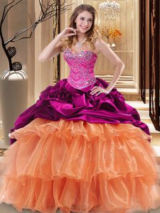 Multi-color Ball Gowns Beading and Ruffles Quince Ball Gowns Lace Up Organza and Taffeta Sleeveless Floor Length