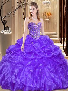 Customized Ball Gowns Ball Gown Prom Dress Purple Sweetheart Organza Sleeveless Floor Length Lace Up