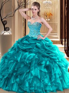 Popular Sweetheart Sleeveless Organza 15 Quinceanera Dress Beading and Pick Ups Lace Up