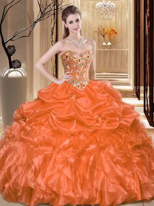 Orange Organza Lace Up Sweetheart Sleeveless Floor Length 15 Quinceanera Dress Embroidery and Ruffles