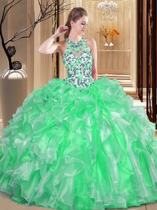 Scoop Sleeveless Embroidery and Ruffles Lace Up 15th Birthday Dress