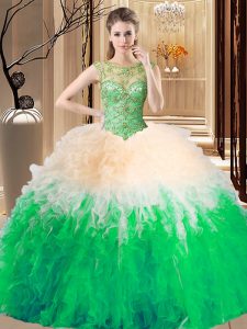 High Class Multi-color High-neck Backless Beading and Ruffles Sweet 16 Dress Sleeveless