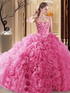 Decent Sweetheart Sleeveless Fabric With Rolling Flowers Quinceanera Gowns Embroidery and Ruffles and Pick Ups Lace Up