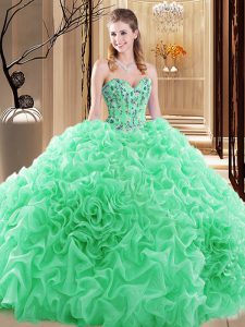 Inexpensive Sleeveless Floor Length Embroidery and Ruffles and Pick Ups Lace Up Sweet 16 Quinceanera Dress with