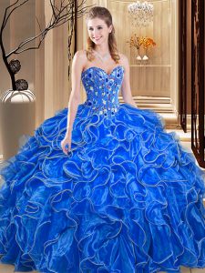 New Style Ball Gowns Quinceanera Dress Royal Blue Sweetheart Organza Sleeveless Floor Length Lace Up