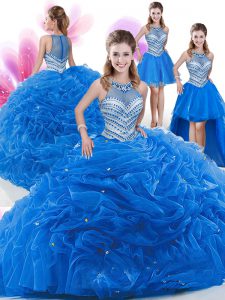Four Piece Beading and Pick Ups 15 Quinceanera Dress Royal Blue Zipper Sleeveless Floor Length