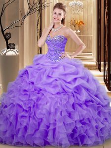 Lavender Sleeveless Beading and Ruffles and Pick Ups Floor Length Sweet 16 Dresses