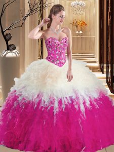 Elegant Embroidery and Ruffles Quinceanera Gown Multi-color Lace Up Sleeveless Floor Length