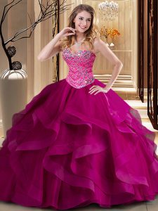 High End Floor Length Ball Gowns Sleeveless Fuchsia Vestidos de Quinceanera Lace Up
