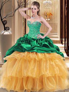 Cute Multi-color Organza and Taffeta Lace Up Sweetheart Sleeveless Floor Length Quince Ball Gowns Beading and Ruffles