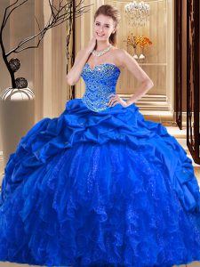 Sweetheart Sleeveless Taffeta and Tulle Sweet 16 Quinceanera Dress Beading and Ruffles Brush Train Lace Up
