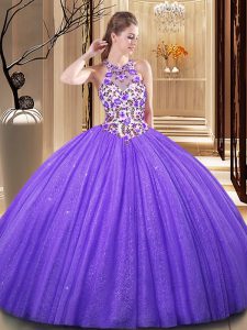 Sequins Floor Length Lavender Vestidos de Quinceanera Scoop Sleeveless Backless