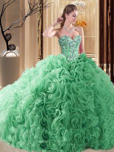 Ball Gowns Sleeveless Turquoise Quinceanera Gown Court Train Lace Up