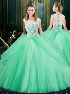 Scoop Sleeveless Zipper Floor Length Lace and Pick Ups Sweet 16 Quinceanera Dress