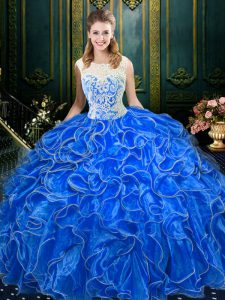 Sexy Scoop Royal Blue Sleeveless Organza Zipper 15 Quinceanera Dress for Military Ball and Sweet 16 and Quinceanera