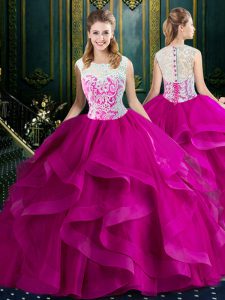 Square Clasp Handle Tulle Sleeveless With Train Vestidos de Quinceanera Brush Train and Lace