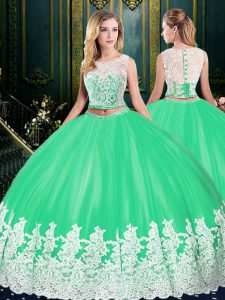 Admirable Scoop Sleeveless Tulle Quinceanera Dress Lace and Appliques Zipper