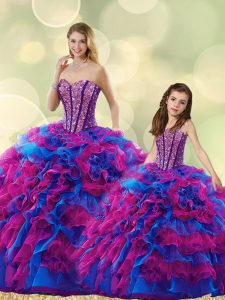 Fitting Ball Gowns Quinceanera Gowns Multi-color Sweetheart Organza Sleeveless Floor Length Lace Up