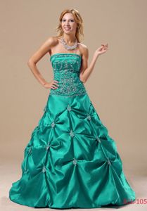 Embroidery Pick-ups A-line Floor-length Quinceanera Gowns in Turquoise
