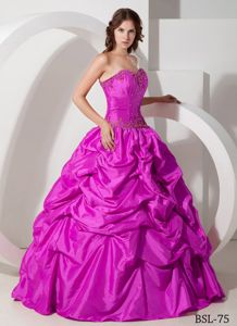 Strapless Floor-length Pick-ups Fuchsia Sweet Sixteen Dresses