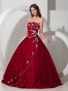 Ball Gown Appliques Wine Red Dress For Quinceanera Strapless