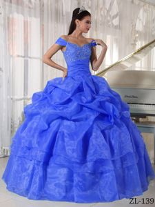 Blue Off The Shoulder Appliques Dress for Quince in Nantes France