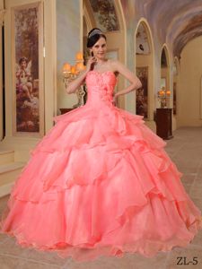 Watermelon Sweetheart Organza Beading Dress for Quince in Metz France