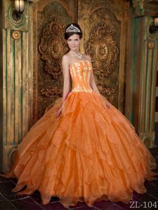 Gorgeous Strapless Appliques Orange Quinceanera Dress in Nice France