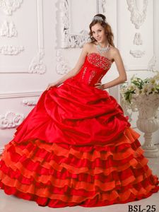 Red Ball Gown Beading Sweet Sixteen Dresses with Layers Ruffles 2013