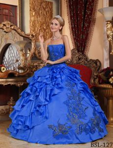 Royal Blue Strapless for Quinces Dresses with Ruffles with Ball Gown