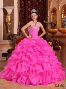 Appliques Strapless Floor Length Quinceanera Gowns Dresses in Hot Pink