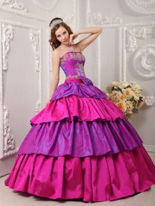 Ruffles Strapless Dress for A Quinceanera in Medium Orchid and Fuchsia